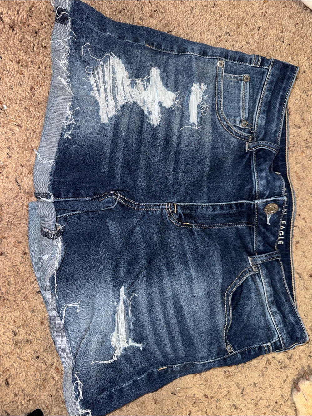 American Eagle Outfitters Distressed Dark Blue Denim Jean Shorts